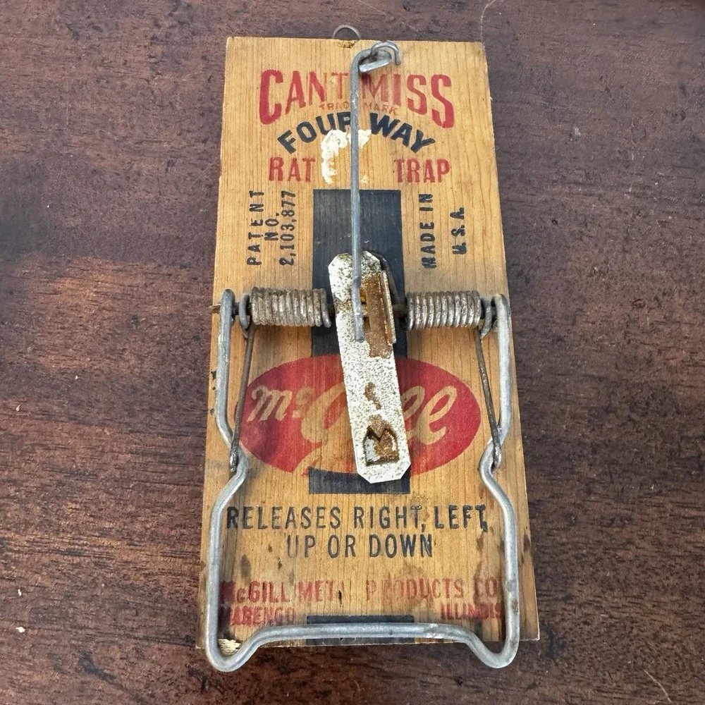 McGill Can't Miss Wooden 4 Way Rat Trap Vintage Large